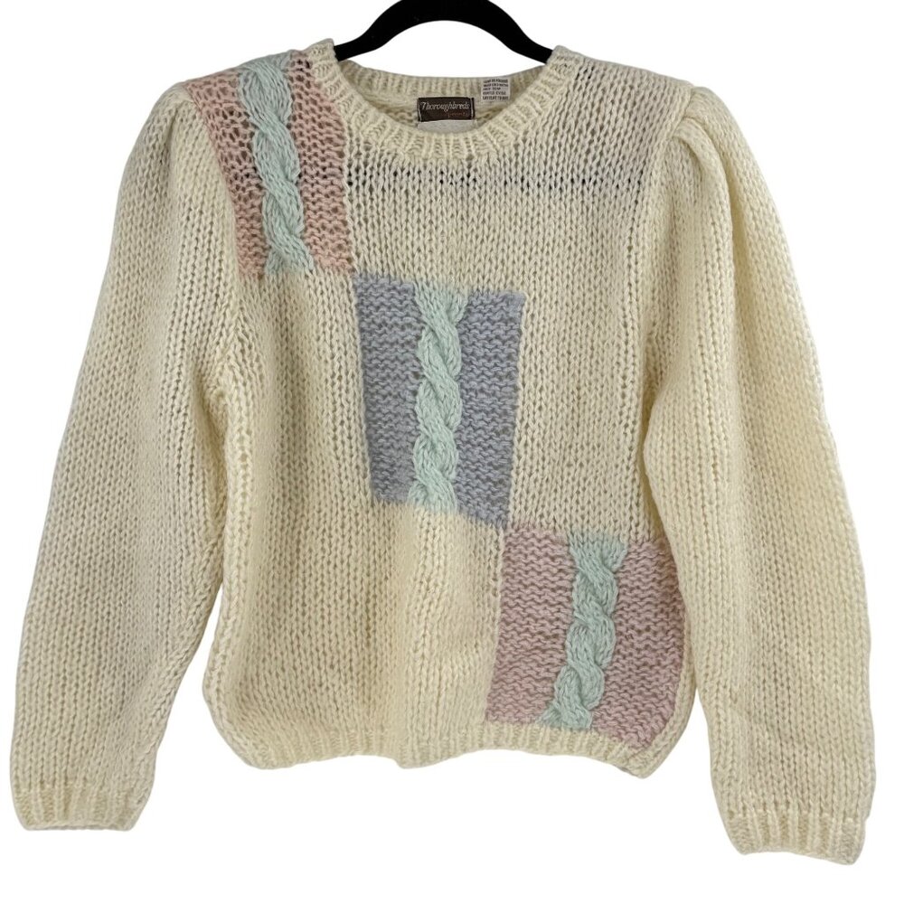 Vintage Thoroughbreds By Pronto Womens Acrylic Sweater M Geometric Knit Design
